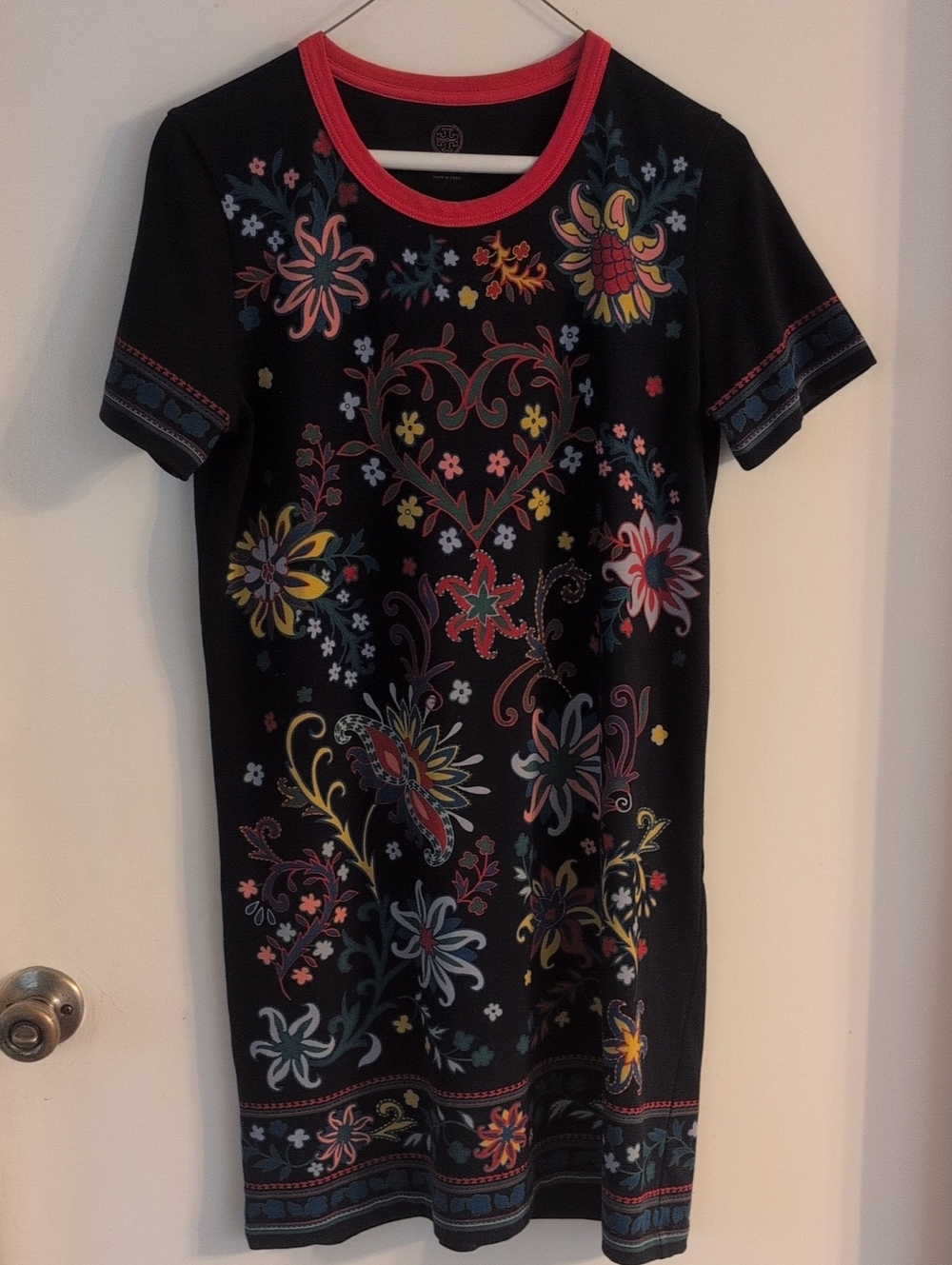Tory Burch Black Mountain Floral Navy Multicolored T-Shirt Dress S